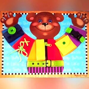 🐻Melissa & Doug Basic Skills Board Puzzle Zip Lace Buckle Tie Button Snap 🐻